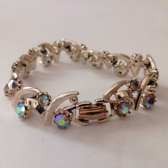 Vintage Aurora Borealis Rhinestone Bracelet Unsigned Arthur Pepper Mode Art MCM. - Picture 6 of 16
